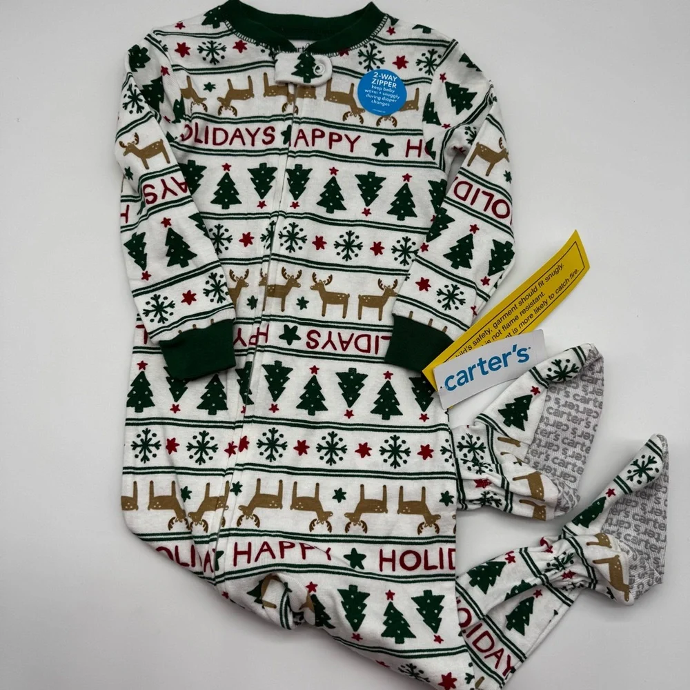 Carter's Festive Kids Footie Pajamas - Green, White, and‎ Red 18 mo